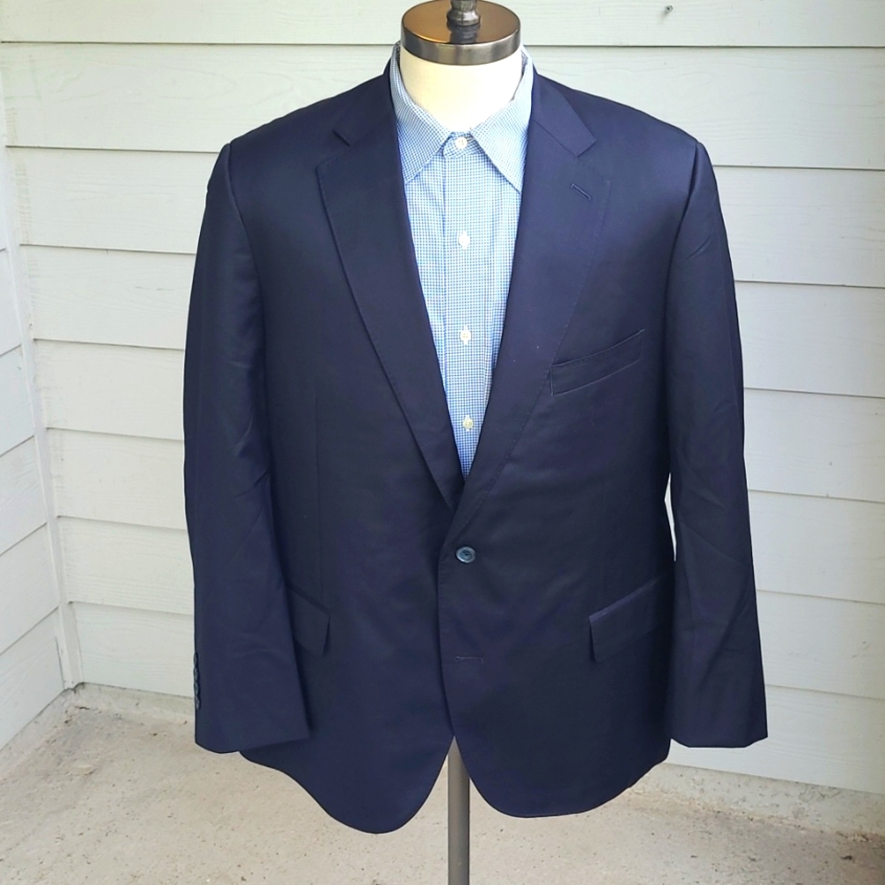 J HILBURN Custom Bespoke Dark Navy Solid Wool‎ Sz 44 R Mens Sport Coat Blazer